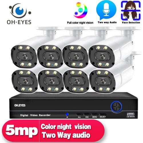 5MP POE Video Surveillance IP POE Camera Set 4K 8CH NVR Kit Outdoor Color Night Vision 8 Channels CCTV Security Camera System