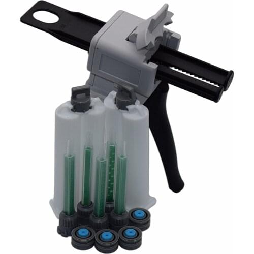 Manual Caulking Gun 50ml AB Glue Gun Glue Adhensive Dispenser with 2pcs 50ml Empty Dual-Barrel Cartridge and 5pc AB Mixed Tube