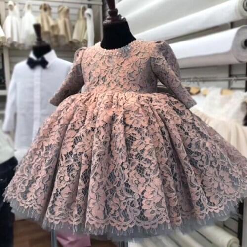 Flower Girls Birthday Party Baptist Dinner Dress Baby Girls Opening Ceremony Banquet Lace Dress