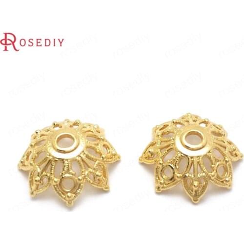 37113)10PCS Diameter 15MM 24K Gold Color Brass Beads Caps High Quality Jewelry Making Supplies Diy Findings Accessories