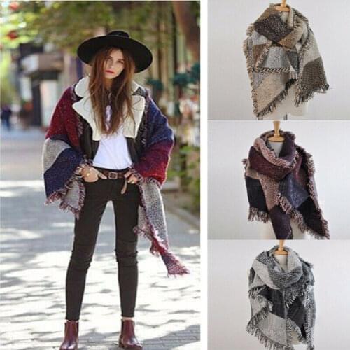 Hot Sale 2019 Winter Warm Fashion Large Scarves Women Long Cashmere Wool Blend Soft Warm Plaid Scarf Wrap Shawl Plaid Scarf