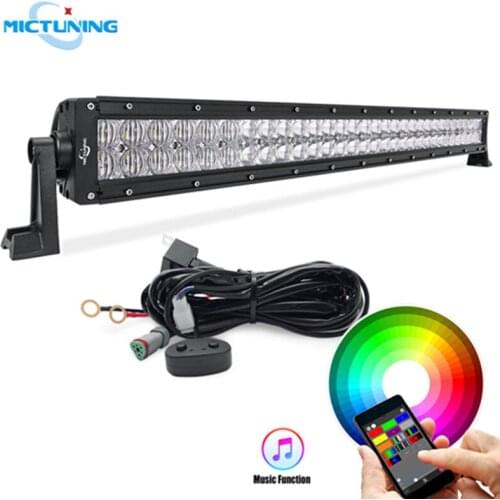 MICTUNING 22" 120W 32" 180W 5D RGB Straight Off Road 12V 24V Strobe Flash Lamp Car Led Light Bar w/ Bluetooth App Remote Control