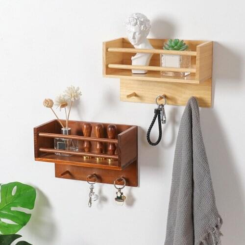Multifunctional Retro Old Solid Wood Wall Hook Rack Creative Home Wall Decoration Storage Rack Wall Shelf Bathroom Organizer