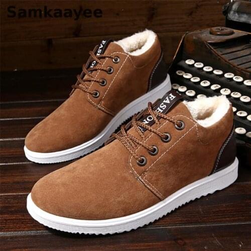 Size 39-44 Mens Boots Winter Male Snow Botas Ankle Flock Casual Shoes Lace-Up Solid Round Toe Motorcycle Work Warm Zapatos S20