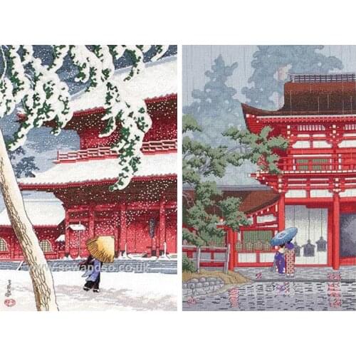 Gold Collection Counted Cross Stitch Kit Zojoji Temple Kasuga Shrine Nara Snowing Snow Day Raining Rain Day