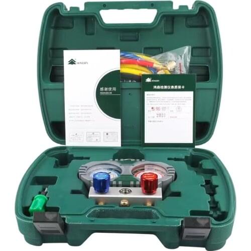 HONGSEN HS-60-102 Car Air Conditioning Pressure Manifold Gauge Hose Kit for R134A R410 R22 Refrigerant Set with Storage Box