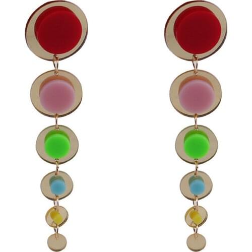 New Fashion Colorful Big Round Acrylic Drop Earrings For Women Gold Color Long Tassel Dangle Earrings Trendy Party Jewelry Gifts