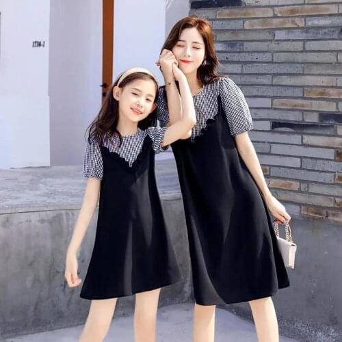 New Mother and Daughter Dresses Family Matching Outfits Women Girls Plaid Clothes Mommy and Me Backless Beach Party Dress