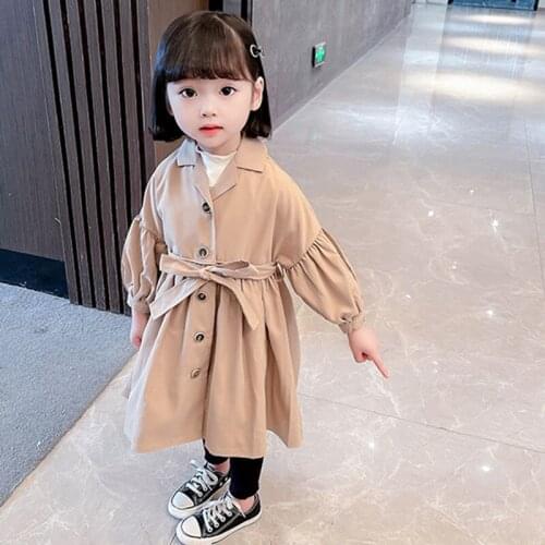 Autumn Children Clothes Girls Khaki Long Windbreaker Jacket New Arrival Solid Single Breasted Trench Coat With Belt For 1-7Yrs
