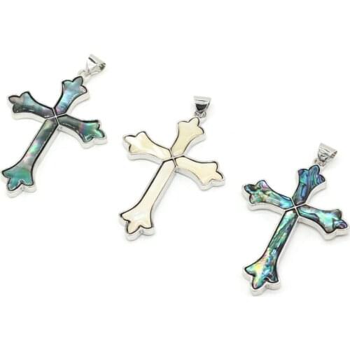 Natural Shell Pendant Cross Exquisite Abalone Shell White Black Shell Accented Charms for Jewelry Making Necklace God Praying