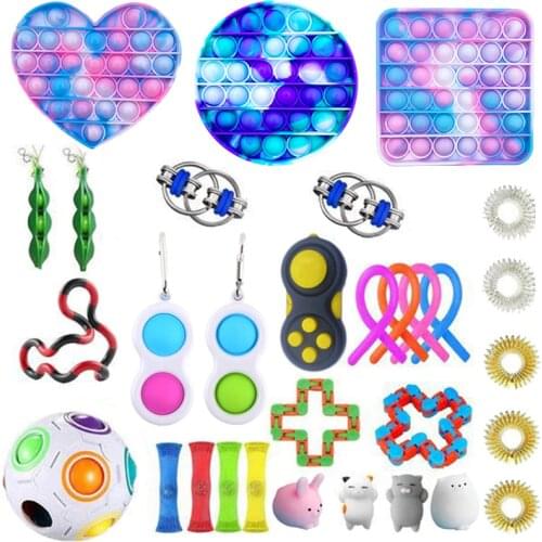 Figet Fidget Toys Anti Stress Pack Stretchy Strings Pop It Box Popit Set Adults Children Squishy Simple Dimple Antistress Relief