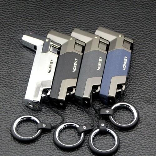 Outdoor Portable BBQ Metal Turbine Torch Lighter Keychain Windproof Inflatable Gas Lighter Cigar Kitchen Gadgets And Accessories