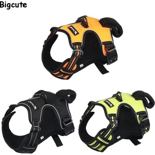 Dog Harness Reflective Oxford Pet No Pull Harness All Weather Service Dog Vest Padded Adjustable Safety Vehicular Lead for Dogs
