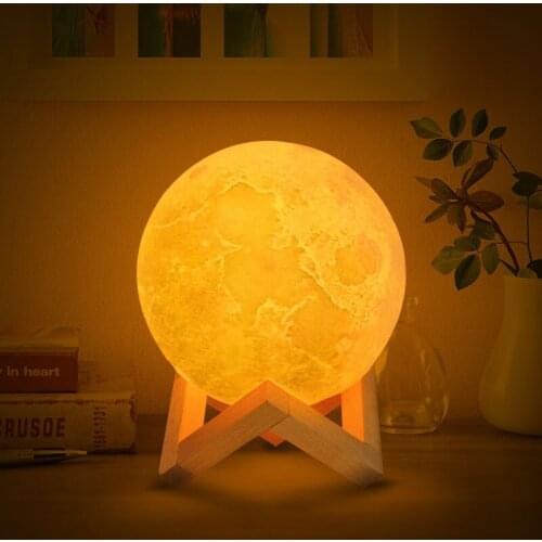 Dropshipping 3D Print Moon Lamp USB Rechargeable LED Night Lights 16Colors Change Touch Home Decor Creative Birthday Gift