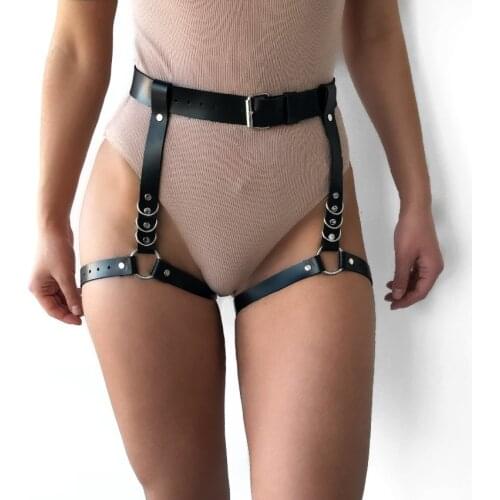 Leather Harness For Women Erotic Garter Belt BDSM Strapon Sexy Punk Goth Leg Sex Body Bondage Detachable O-ring leg harness