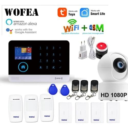 WOFEA Wireless WIFI GSM Alarm System RFID Burglar Security LCD Touch Keyboar Tuya Smart & Smartlife APP Work Alexa & Google Home