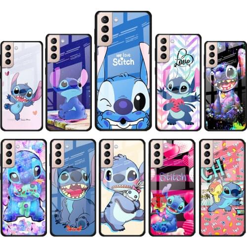 Stitch cute cartoon for Samsung Galaxy S21 Ultra Plus A72 A52 4G 5G M51 M31 M21 Luxury Tempered Glass Phone Case Cover
