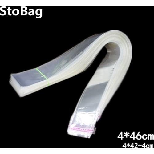 StoBag 1000pcs 4*46cm Clear Self Adhesive Cello Cellophane Bag OPP Long Small Plastic Candy Gift Jewelry Packaging Slender Bag
