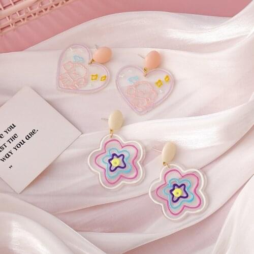 U-Magical Sweet Cute Ice Cream Arcylic Love Heart Flower Earrings Dangle for Women Geometric Doodle Dog Earrings Jewellery