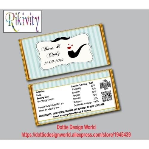 Custom Vintage Mustach Wedding Candy Bar Hershey Cholcolate Wrappers Water Bottle Labels Baby Shower Birthday Party Decoration