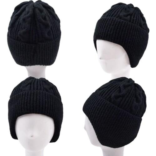 Knitting Outdoor Winter Keep Warm Unisex Thicken Earflaps Fashion New Elasticity Solid Color Women Beanie Ski Cap