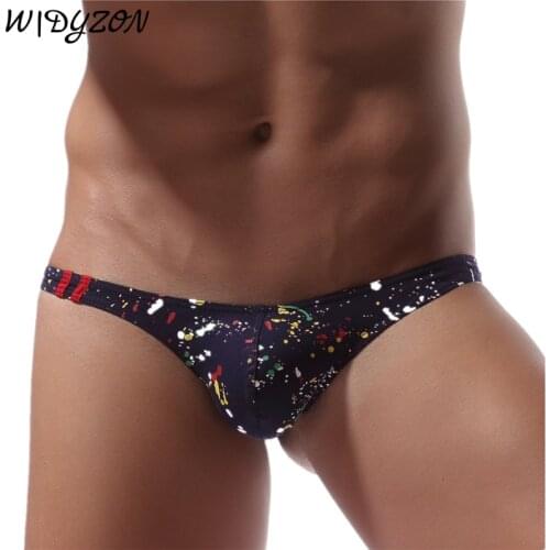 WIDYZON Print Mens Thongs And G Strings Low Rise Briefs Jockstrap Pouch Cuecas Man Cotton Panties Thongs Gay Slip Homme String