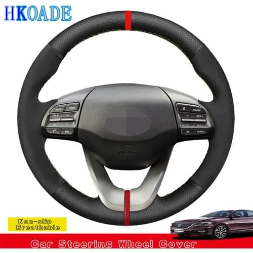 DIY Hand-stitched Black Suede Leather Car Accessories Steering Wheel Cover For Hyundai Veloster i30 Elantra 2017 2018 2019 2020