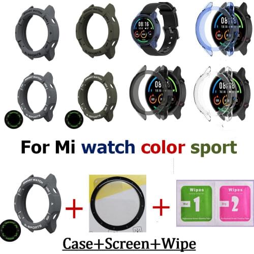 Glass PMMA Screen Protector Film For Xiaomi color Sport Watch Cover TPU Frame for Mi watch color sport Bracelet Protective Case