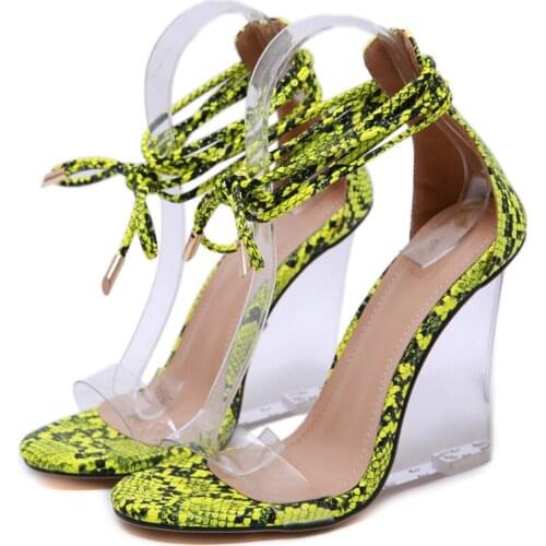 Women’s Sandals Sexy Ankle Strappy Heels 11.5cm Wedges Shoes For Women Crystal Heel Dress Party Pumps Womens Wedges High Heels