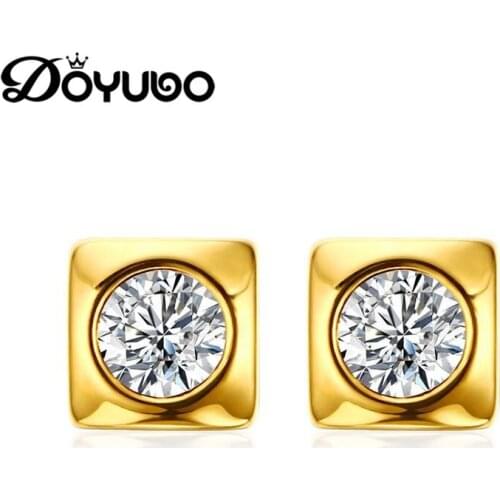DOYUBO Hot Sale Womens Gold Color Square Earrings With White Cubic Zirconia 316L Stainless Steel Fashion Earrings Jewelry DB165