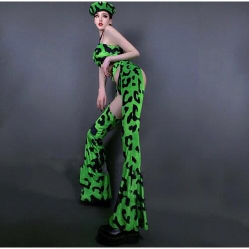 Female Singer Festival Clothing Nightclub DJ DS Stage Performance Green Sexy Suit Pole Dancing Costumes Rave Outfits DWY6125