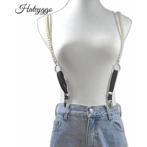 HATCYG Fashion Leather Suspender Belt Women Shoulder Harness Lingerie Belts Ladies High Quality Pearl Adjustable Metal Clip Belt