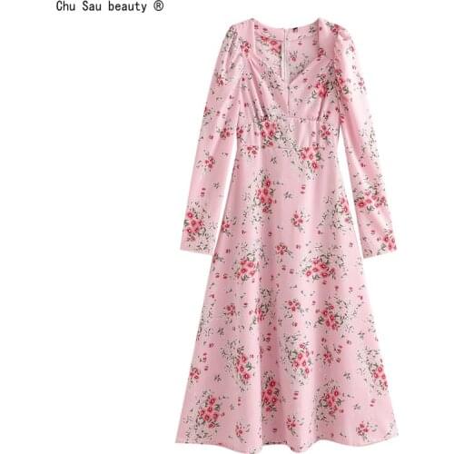 Vintage French Prairie Chic Floral Printed Long Dress Women Sweet Square Collar Folds Slim-Fit Long Sleeve Dresses Female