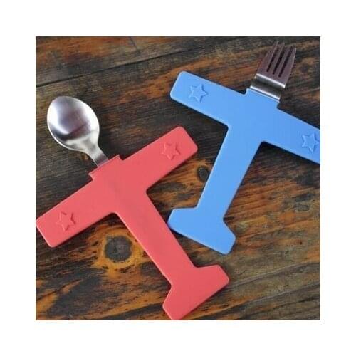 2 Pieces/set Creative Children Spoon Fork Steak Dinner Dessert Feeding Fork Spoon Airplane Spoon+ Fork Set