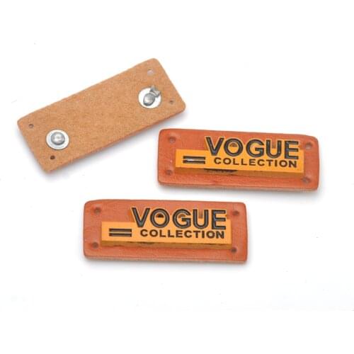 20pcs/lot brown sqaure PU leather Badges sew on label metal logo for fashion design jeans Denim sportswear free shipping PLB-049