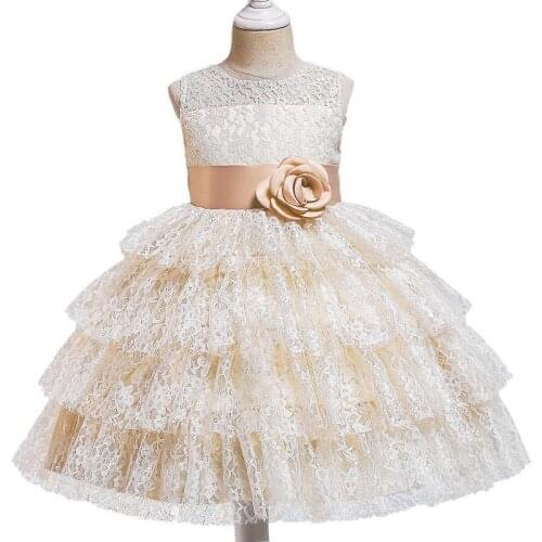 2021Lace Evening princess dress first communion dress long girls flower wedding kids ball gown baby fluffy elegant costume