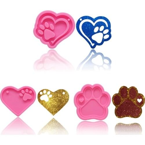 3 Pcs Bear Paw Keychain Epoxy Resin Mold Jewelry Necklace Pendant Silicone Mould DIY Crafts Polymer Clay Casting Tools