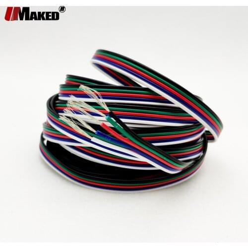 5m 10m 50m 5Pin 22AWG LED cable Channels RGBWW Tinned Copper Wire for 5050 3528 LED Strip Extension Extend Wire Cord Connector