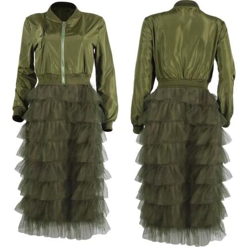 80% HOT SALES！！！Fashion Women Autumn Long Sleeve Zipper Jacket Lacework Mesh Midi Dress Coat