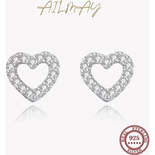 Ailmay 925 Sterling Silver Sweet Cute Heart Stud Earrings For Women Girl Dazzling Statement Hypoallergenic Jewelry