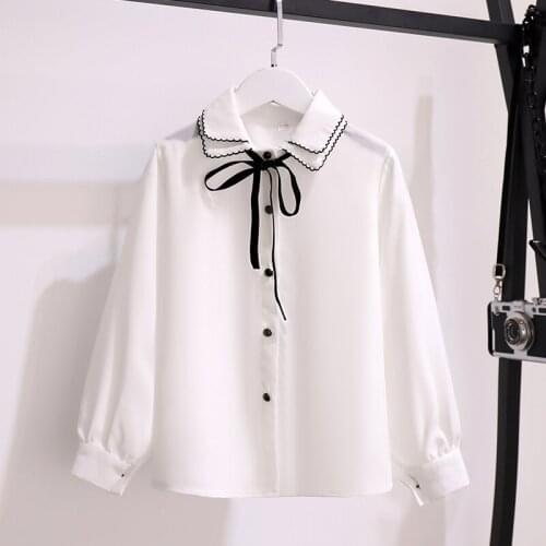 Long Sleeve Teens Girls Blouses Spring Autumn Chiffon White kids baby girl Shirts Leisure Tops Children Clothes for 6 8 10 12