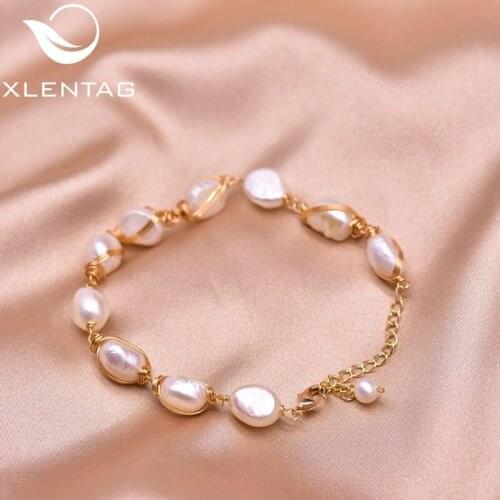 XlentAg Custom Natural Oval Pearl Chain Bracelets Couple Angle Engagement Gifts Women Accessories Bohemian Luxury Jewlery GB0213