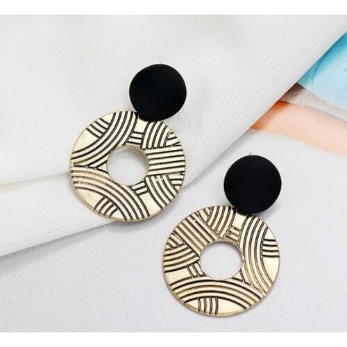 French Retro Matte Gold Drop Earrings for Women Geometric Round Metal Dangle Earrings Fashion Jewelry Wholesale Earings Gifts