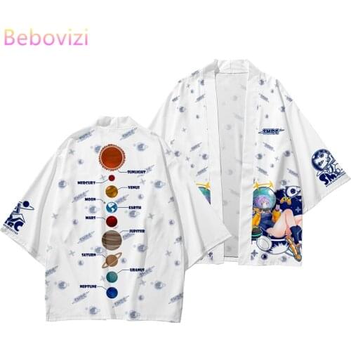 Space Pattern Loose Beach Summer Japanese Cardigan Two-piece Suit Women Men Cosplay Yukata Clothing Harajuku Kimono + Pants Sets