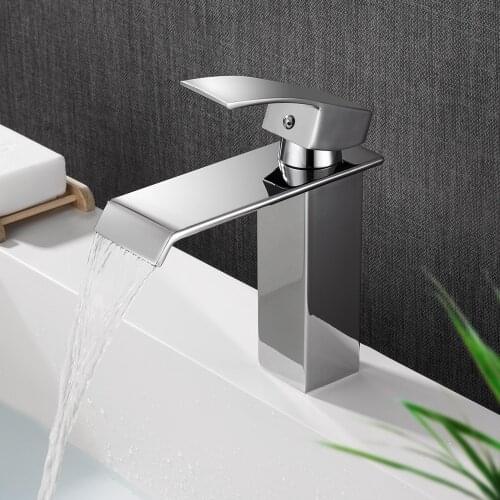 Waterfall Polished Bathroom Basin Faucet Mixer Single Lever Single Hole Chrome Brass Hot & cold Washing Bathroom Tap Torneira