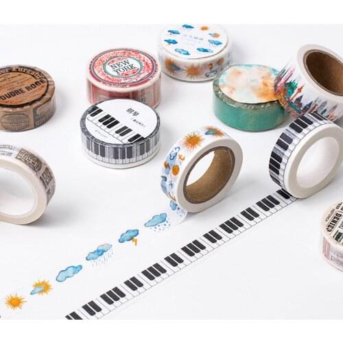 Twilight washi tape, Marine life fish vintage stamps Old captain New York piano Long tail clip flags the weather green tree