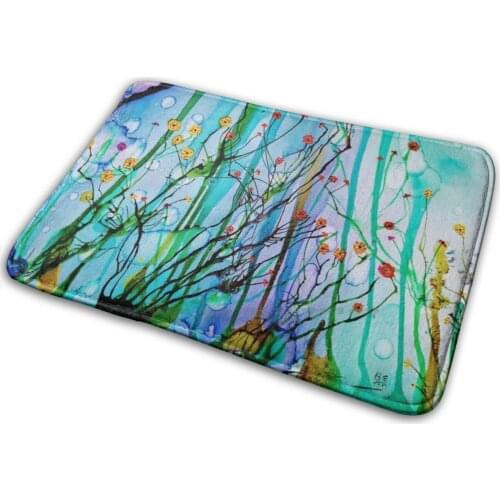 Forest Floor Mat Rug Carpet Anti - Slip Bedroom Entrance Door Mat Forest Floor Blue And Green Wildflower Magical Forest Belinda