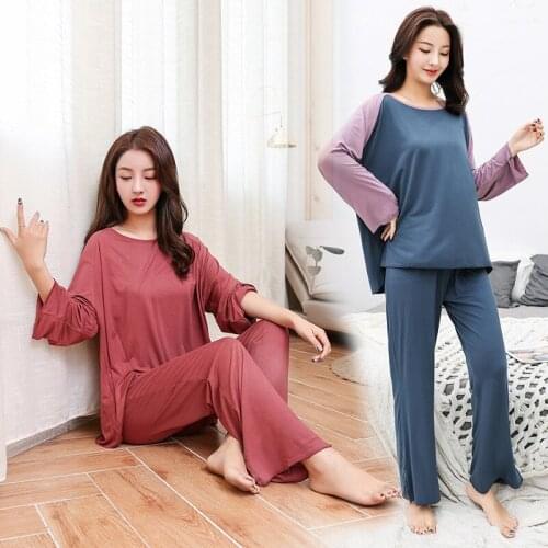 Summer/Summer 2020 Modell Long-Sleeved Home Wear Wide-Leg Pantsuits Loose And Slim Plum-Size WomenS Pajamas Ladies Pyjamas