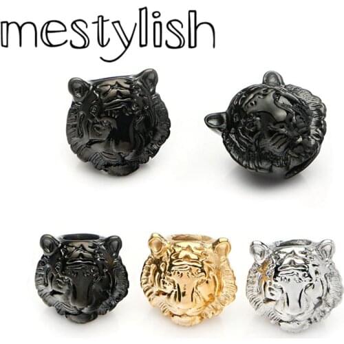 Mestylish 3pcs/Lot 5mm Inner Diameter Tiger Head Stainless Steel Beads DIY Spacer Charms Beads Bracelet Jewelry Findings