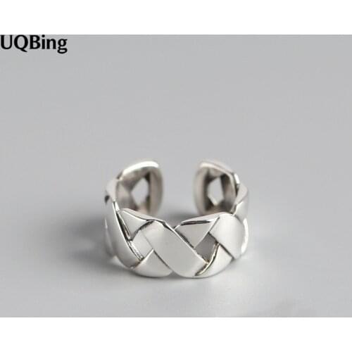 Fashion 925 Sterling Silver Woven Rings Smooth Geometric Open Rings Jewelry